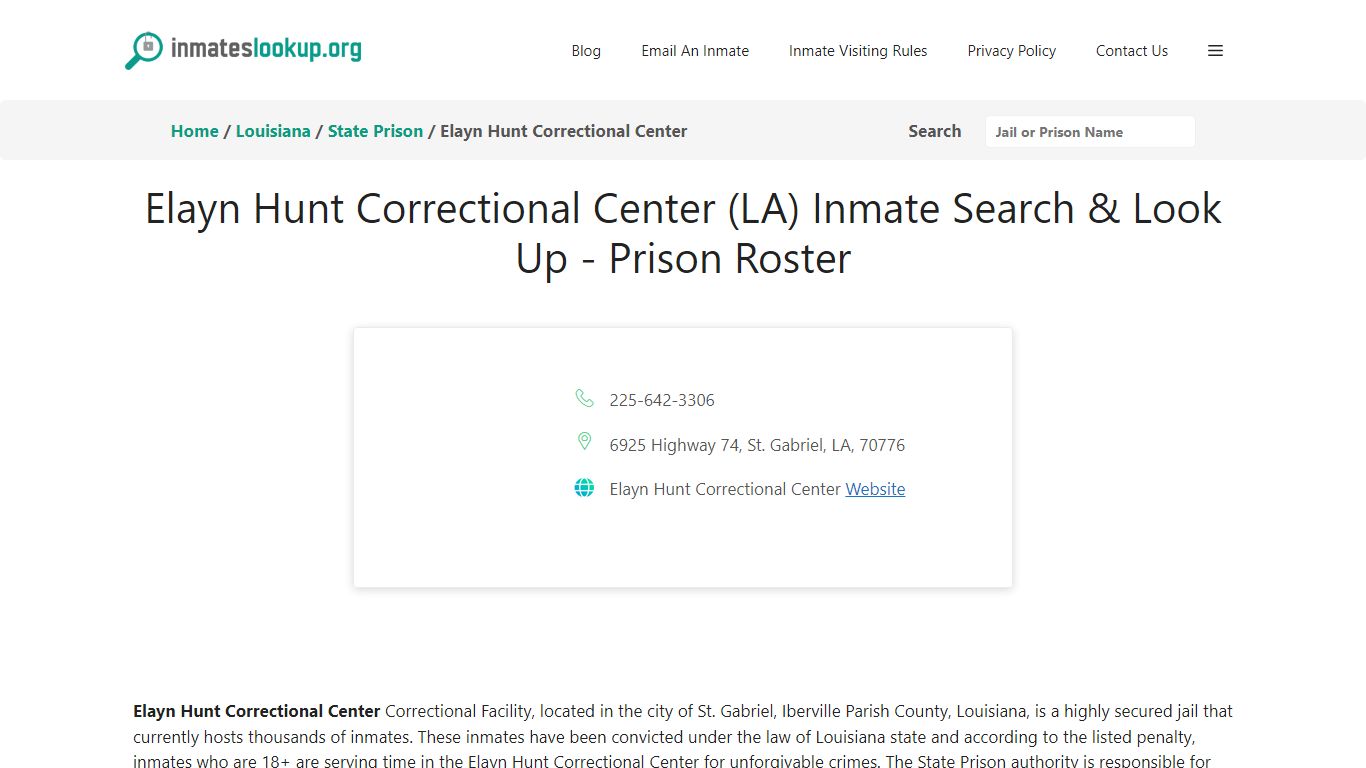 Elayn Hunt Correctional Center (LA) Inmate Search & Look Up - Inmate Lookup