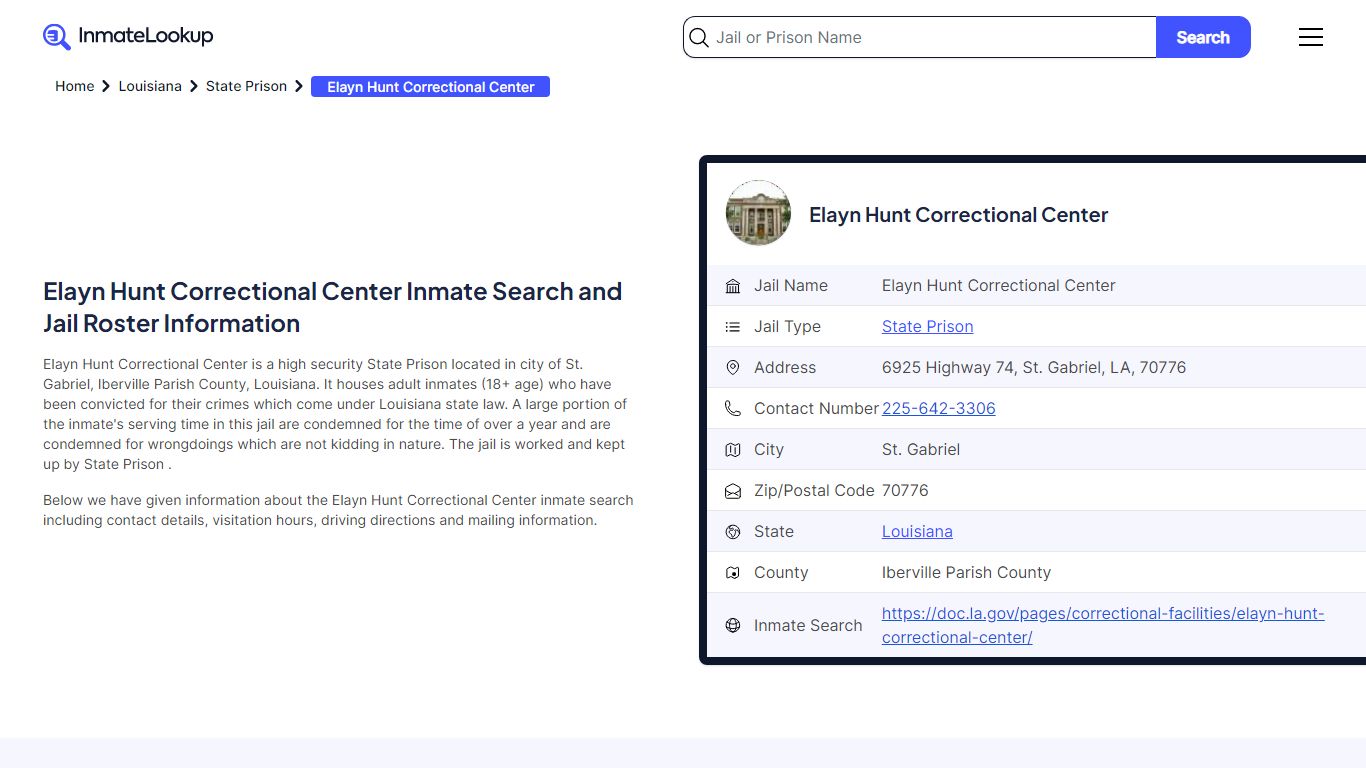 Elayn Hunt Correctional Center Inmate Search, Jail Roster, Bookings ...