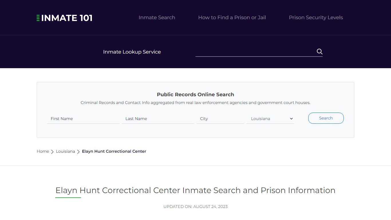 Elayn Hunt Correctional Center Inmate Search, Visitation, Phone no ...