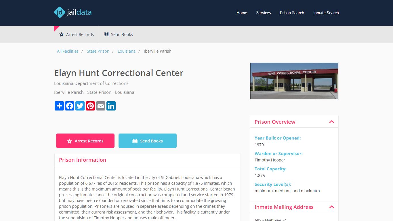 Elayn Hunt Correctional Center Inmate Search and Prisoner Info - St ...